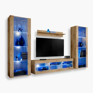 Tivoli Grande TV Furniture Set, Wotan/Wotan LED Lighting Blue