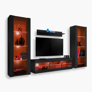 Tivoli Grande TV Furniture Set, Black/Black RGB LED Lighting