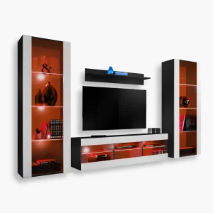 Tivoli Grande TV Furniture Set, White/Black RGB LED Lighting