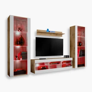 Tivoli Grande TV Furniture Set, White/Wotan RGB LED Lighting