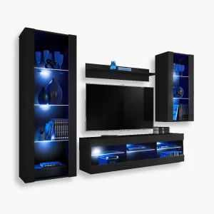 Tivoli Medio TV Furniture Set, Black/Black LED Lighting Blue