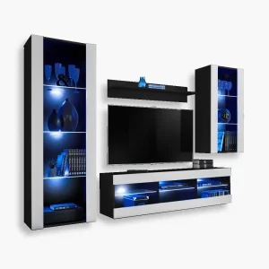 Tivoli Medio TV Furniture Set, White/Black LED Lighting Blue