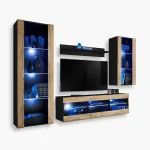 TV Furniture Set Tivoli Medio, Wotan/Black LED Lighting Blue