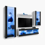 Tivoli Medio TV Furniture Set, Black/White LED Lighting Blue