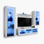 Tivoli Medio TV Furniture Set, White/White LED Lighting Blue