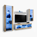 TV Furniture Set Tivoli Medio, Wotan/White LED Lighting Blue