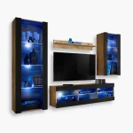 Tivoli Medio TV Furniture Set, Black/Wotan LED Lighting Blue