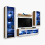 Tivoli Medio TV Furniture Set, White/Wotan LED Lighting Blue