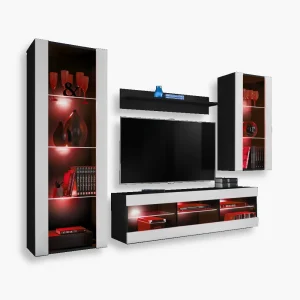 Tivoli Medio TV Furniture Set, White/Black RGB LED Lighting