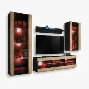 Tivoli Medio RTV Furniture Set, Wotan/Black RGB LED Lighting