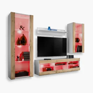 Tivoli Medio RTV Furniture Set, Wotan/White RGB LED Lighting