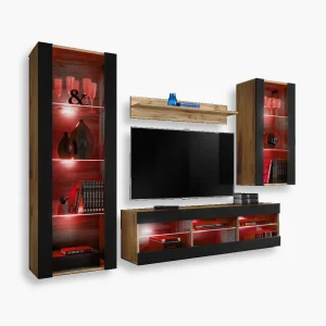 Tivoli Medio TV Furniture Set, Black/Wotan RGB LED Lighting