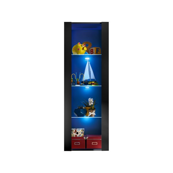 Tivoli Glass-Shelf Cabinet, Black/Black LED Lighting Blue - Image 4