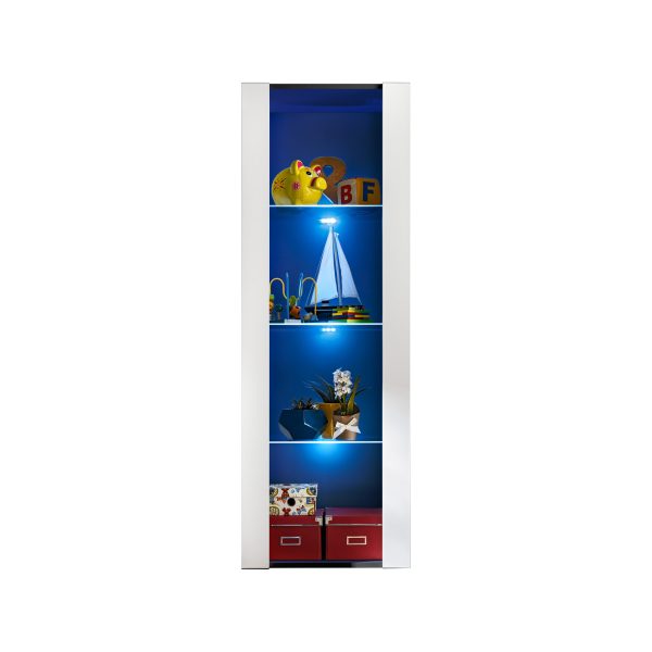 Tivoli Glass-Shelf Cabinet, White/Black LED Lighting Blue - Image 4