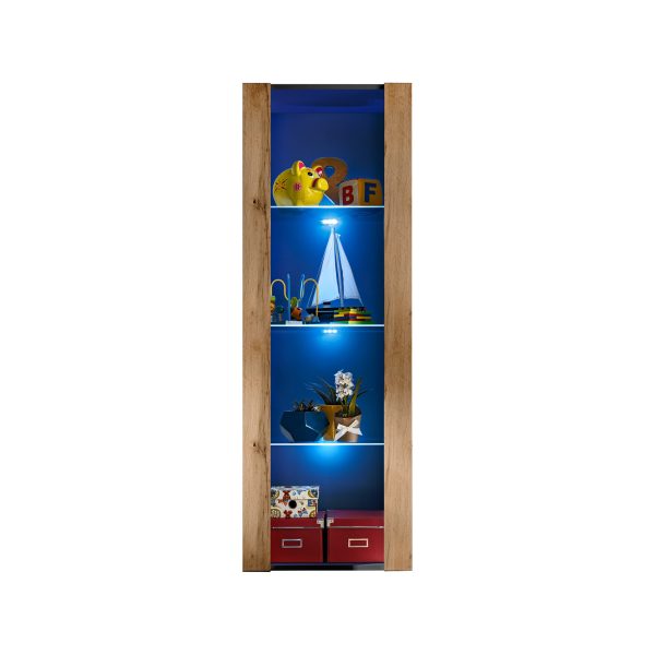Tivoli Glass-Shelf Cabinet, Wotan/Black LED Lighting Blue - Image 4
