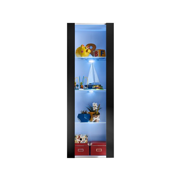 Tivoli Glass-Shelf Cabinet, Black/White LED Lighting Blue - Image 4