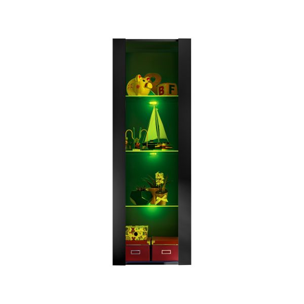 Tivoli Glass-Shelf Cabinet, Black/Black RGB LED Lighting - Image 4