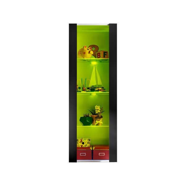 Tivoli Glass-Shelf Cabinet, Black/White RGB LED Lighting - Image 4