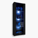 Tivoli Glass-Shelf Cabinet, Black/Black LED Lighting Blue
