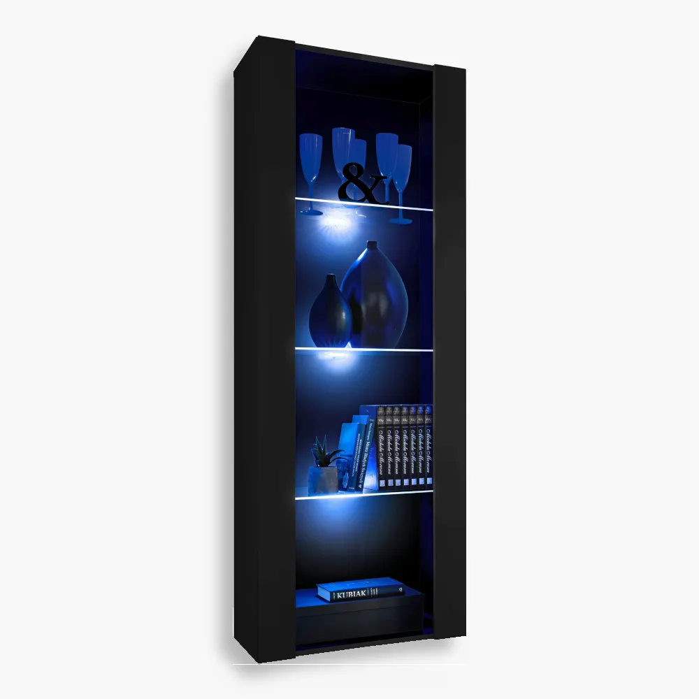 Tivoli-Wit1-Blu-Black-Black-1-1.webp Tivoli Glass-Shelf Cabinet, Black/Black LED Lighting Blue - Image 1