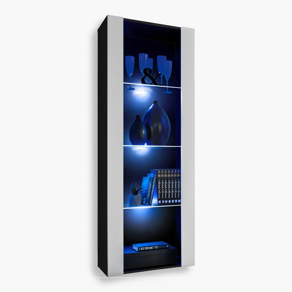 Tivoli-Wit1-Blu-Black-White-1-1.webp Tivoli Glass-Shelf Cabinet, White/Black LED Lighting Blue - Image 1