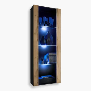 Tivoli Glass-Shelf Cabinet, Wotan/Black LED Lighting Blue