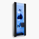 Tivoli Glass-Shelf Cabinet, Black/White LED Lighting Blue