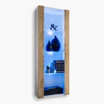 Tivoli Glass-Shelf Cabinet, Wotan/White LED Lighting Blue