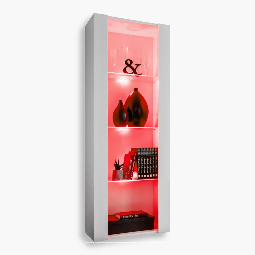 Tivoli-Wit1-RGB-White-White-1-1.webp Tivoli Glass‑Shelf Cabinet, White/White RGB LED Lighting - Image 1