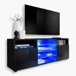 Urbino TV cabinet, black/black LED lighting blue