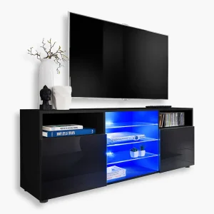 Urbino TV cabinet, black/black LED lighting blue