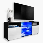 Urbino TV cabinet, white/black, blue LED lighting