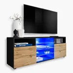 TV cabinet Urbino, Wotan/black, blue LED lighting
