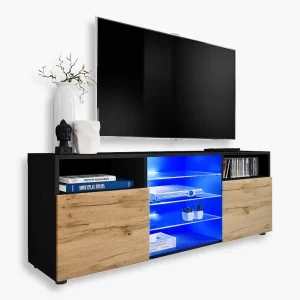 TV cabinet Urbino, Wotan/black, blue LED lighting