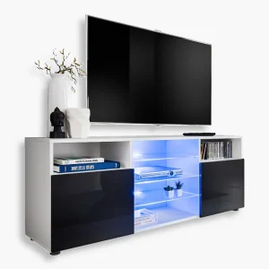 Urbino TV cabinet, black/white LED lighting blue