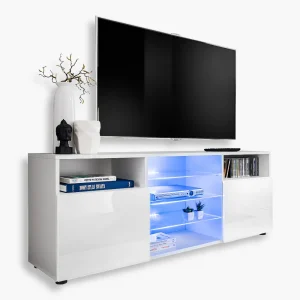 Urbino TV cabinet, white/white LED lighting blue
