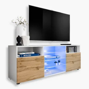 TV cabinet Urbino, Wotan/white LED lighting blue