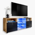 Urbino TV cabinet, black/wotan LED lighting blue