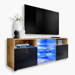 Urbino TV cabinet, black/wotan LED lighting blue
