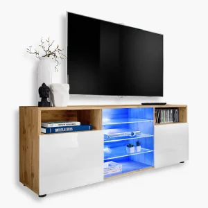 Urbino TV cabinet, white/wotan LED lighting blue