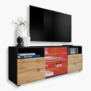 Urbino TV cabinet, Wotan/Black RGB LED lighting