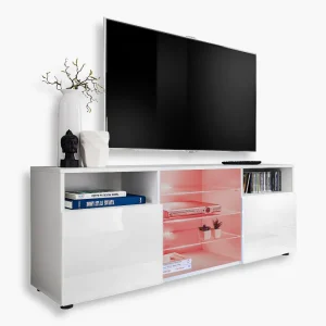 Urbino TV cabinet, white/white RGB LED lighting