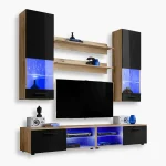 Varallo TV Furniture Set, Black/Wotan LED Lighting Blue