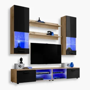 Varallo TV Furniture Set, Black/Wotan