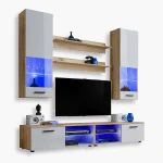 Varallo TV furniture set, white/wotan LED lighting blue