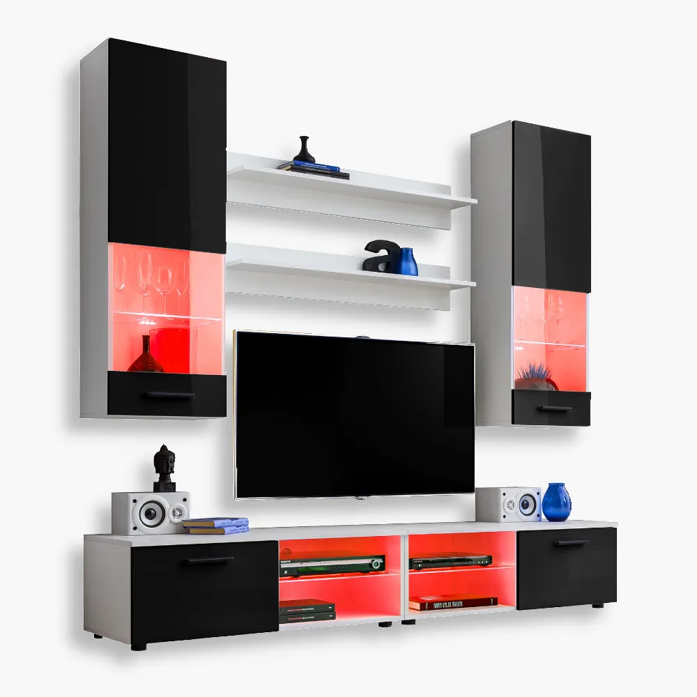 Varallo-RGB-White-Black-1-1.webp Varallo TV furniture set, black/white RGB LED lighting - Image 1