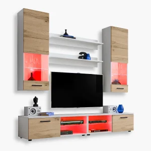 Varallo TV furniture set, Wotan/white RGB LED lighting
