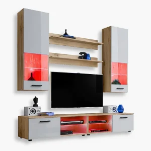 Varallo TV Furniture Set, White/Wotan RGB LED Lighting