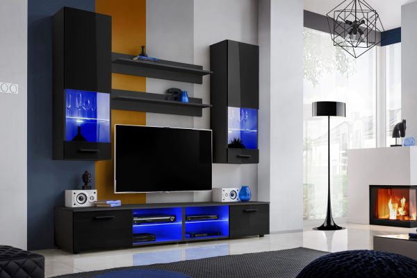 Varallo TV furniture set, black/black LED lighting blue - Image 2