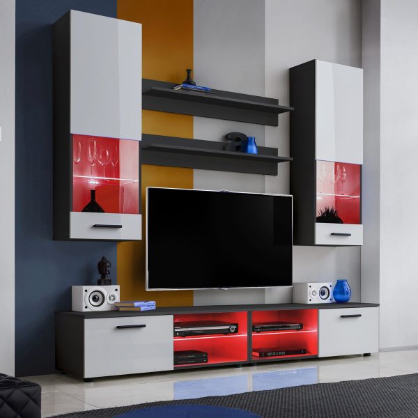 Varallo TV furniture set, white/black RGB LED lighting - Image 2
